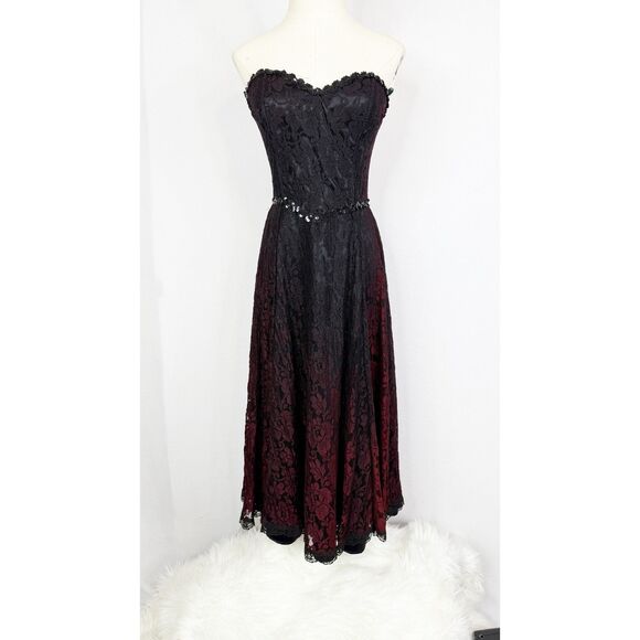 Vintage Gunne Sax | Black and Burgundy Ombre Lace Dress | Prom Formal | Sz XS - Picture 3 of 6